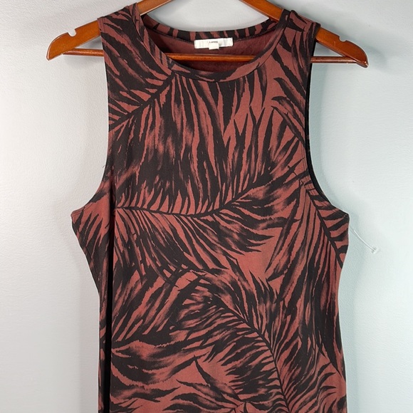 Vans Fern Tropical Print Midi Dress brown black sleeveless side slits beach L - Picture 2 of 9